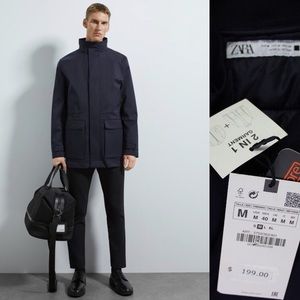 Hardly worn Zara Men’s Wool Blend 2 in One Parka Jacket Navy Blue M